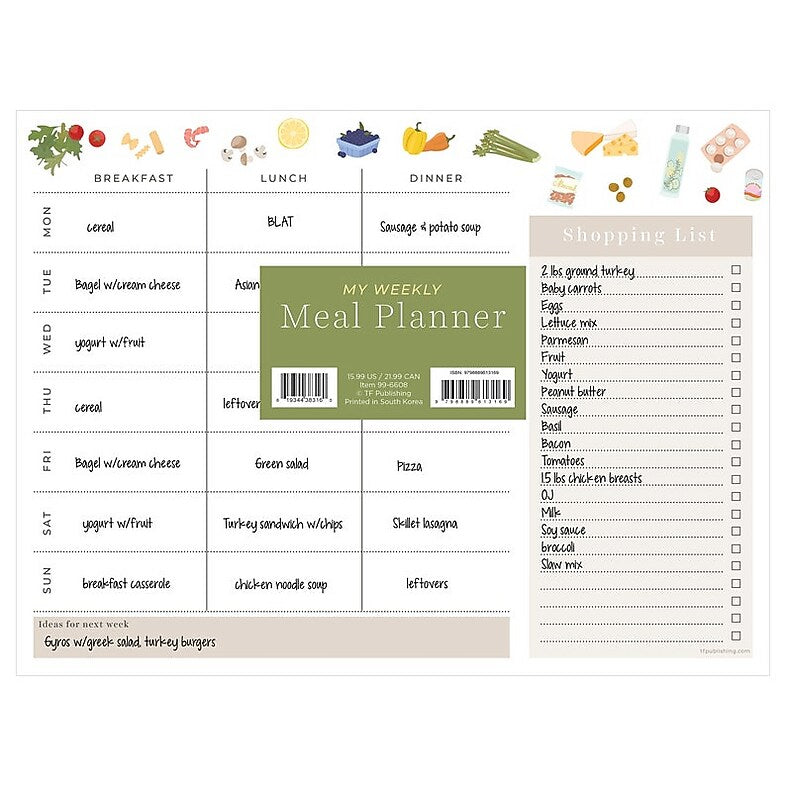 TF Publishing Meal and Grocery Planning 12" x 9" Undated Nutrition Planner, Paperboard Cover, Multicolored (99-6608)