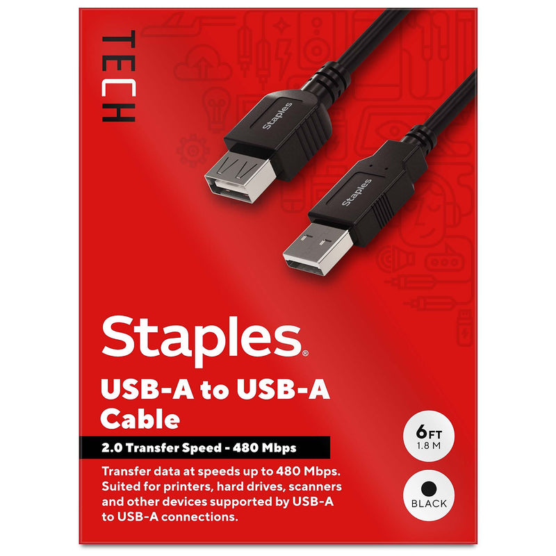 Staples TECH 6 ft. USB-A to USB-A Cable, Male to Male, Black (ST62439)