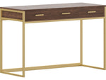 Martha Stewart Ollie 47"W Home Office Desk with 3 Drawers, Walnut/Polished Brass (ZGZP028BRGLD)