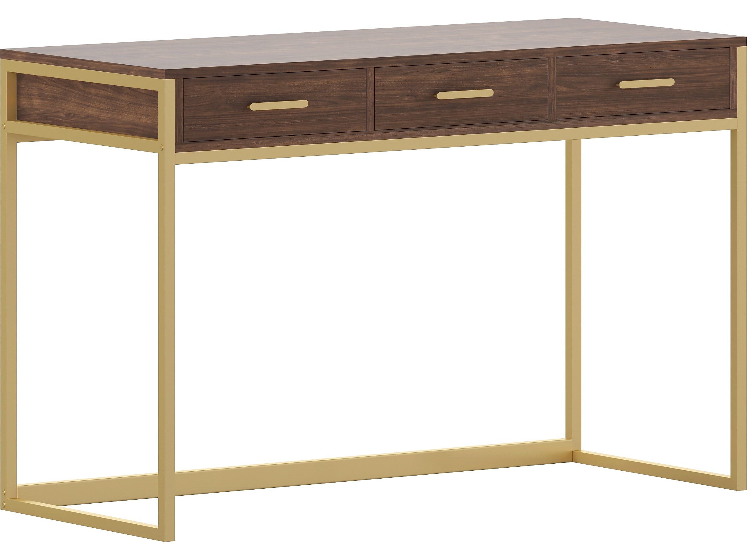 Martha Stewart Ollie 47"W Home Office Desk with 3 Drawers, Walnut/Polished Brass (ZGZP028BRGLD)