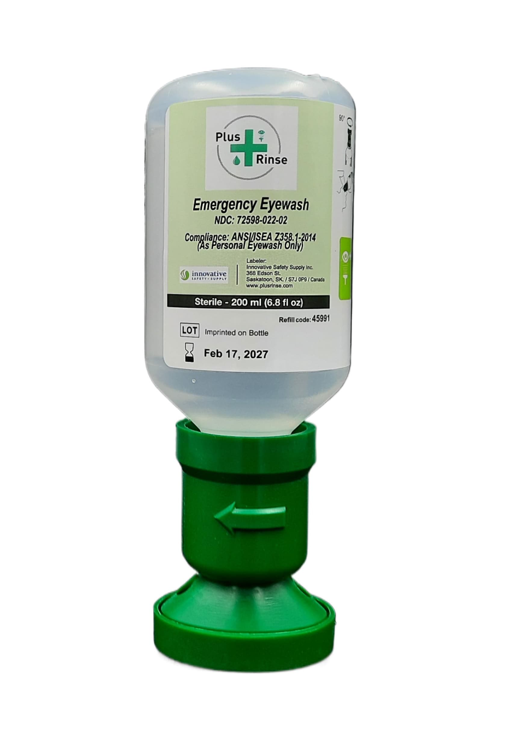 Plus Rinse Saline Eyewash Bottle, 6.8 oz., 2/Pack (45991-2)