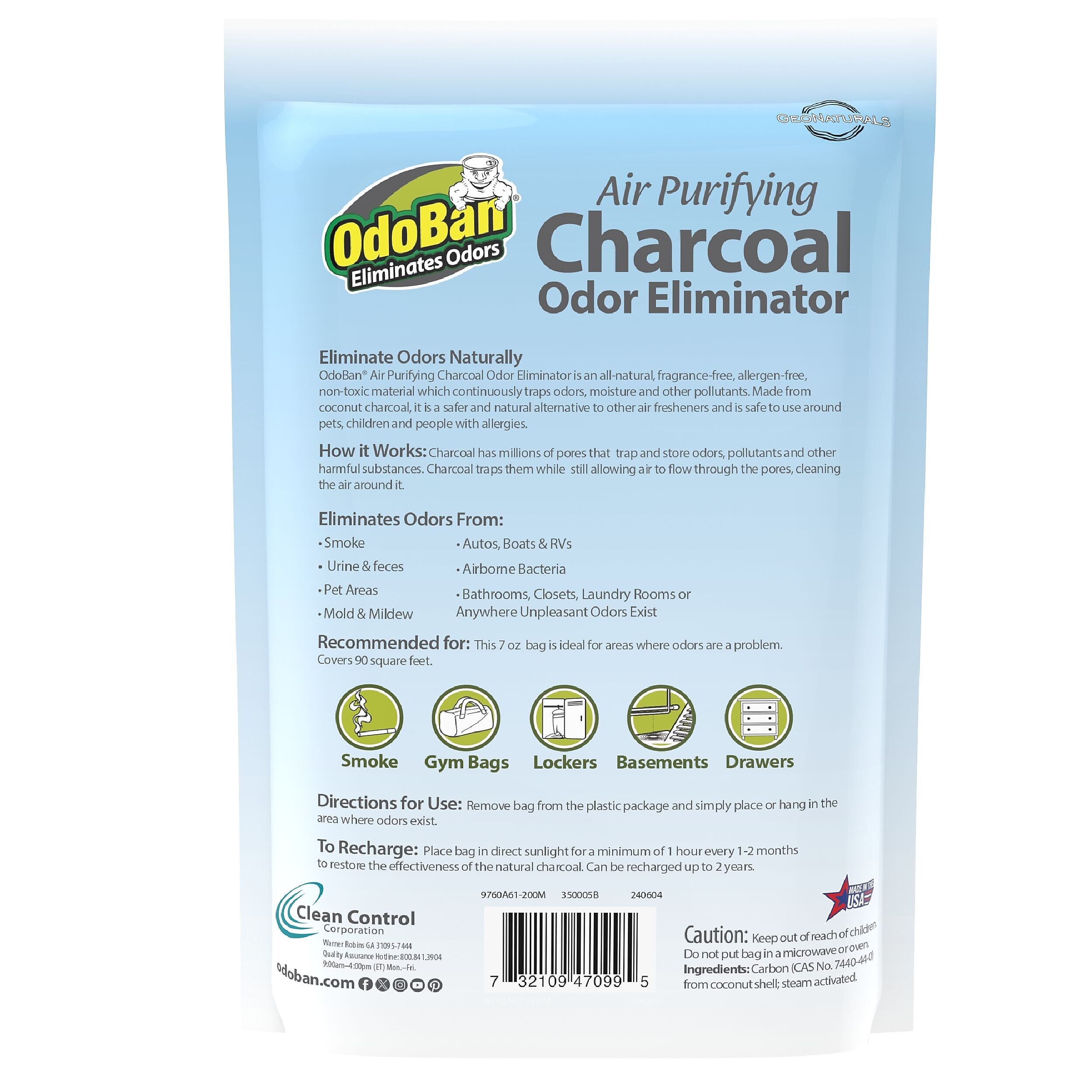 OdoBan Air Purifying Charcoal Deodorizer Solid, 7 oz. (9760A61-200M)