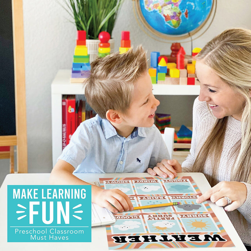 Hadley Designs 17" x 11" Retro Boho Preschool Educational Posters For Toddlers, Laminated, 16/Set (HDDX004ACFGE5)