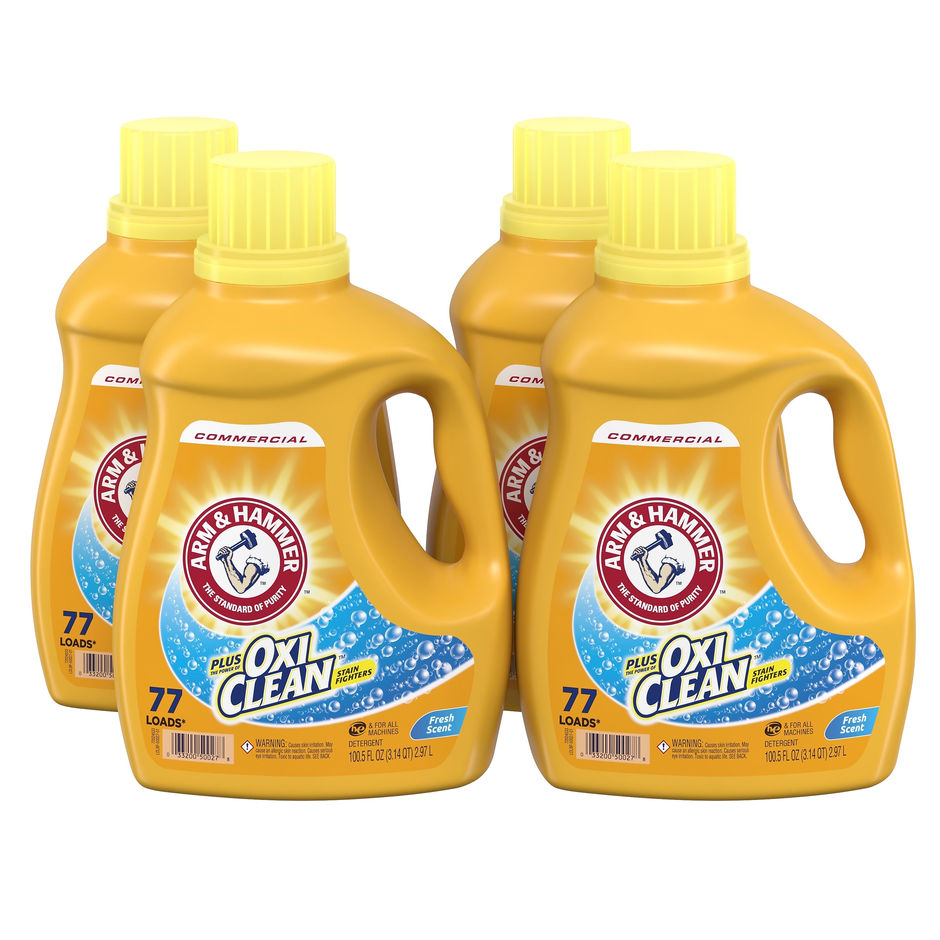 Arm & Hammer OxiClean HE Concentrated Liquid Laundry Detergent, Fresh, 77 Loads, 100.5 oz., 4/Carton (CDC3320050027)