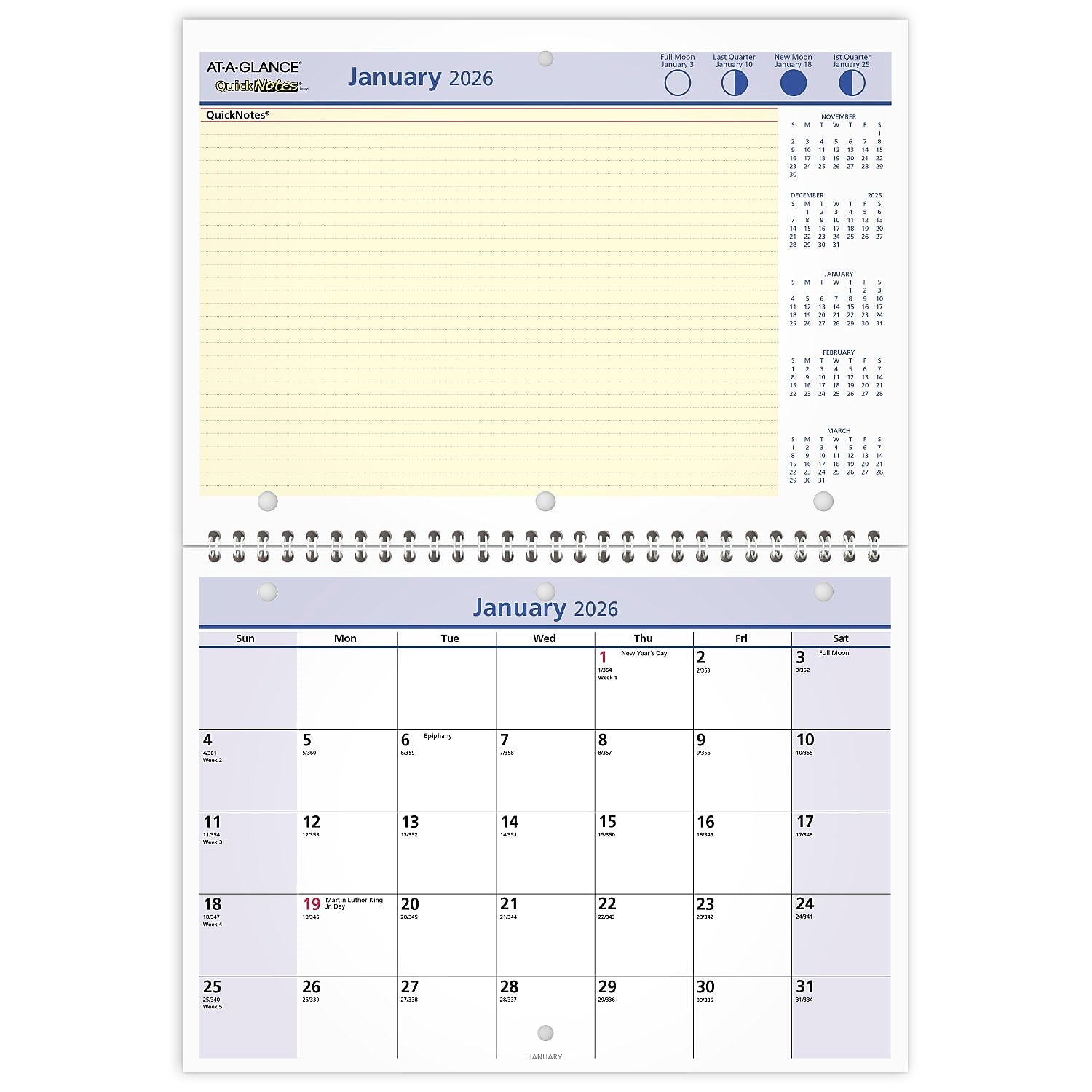 2026 AT-A-GLANCE QuickNotes 11" x 8" Monthly Wall Calendar (PM50-28-26)