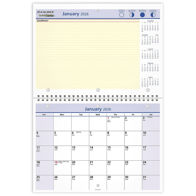 2026 AT-A-GLANCE QuickNotes 11" x 8" Monthly Wall Calendar (PM50-28-26)