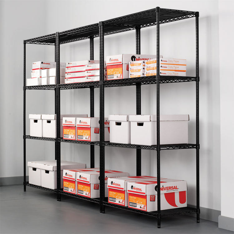 NSF Certified Industrial Four-Shelf Wire Shelving Kit, 36w x 24d x 72h, Black