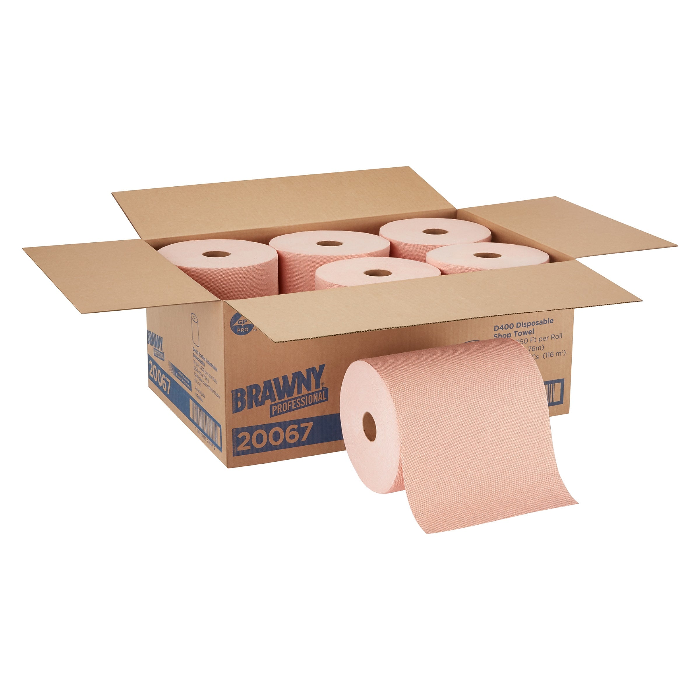 Brawny Professional D400 Disposable Cleaning Towel, 250" x 10", Orange, 6/Carton (20067)