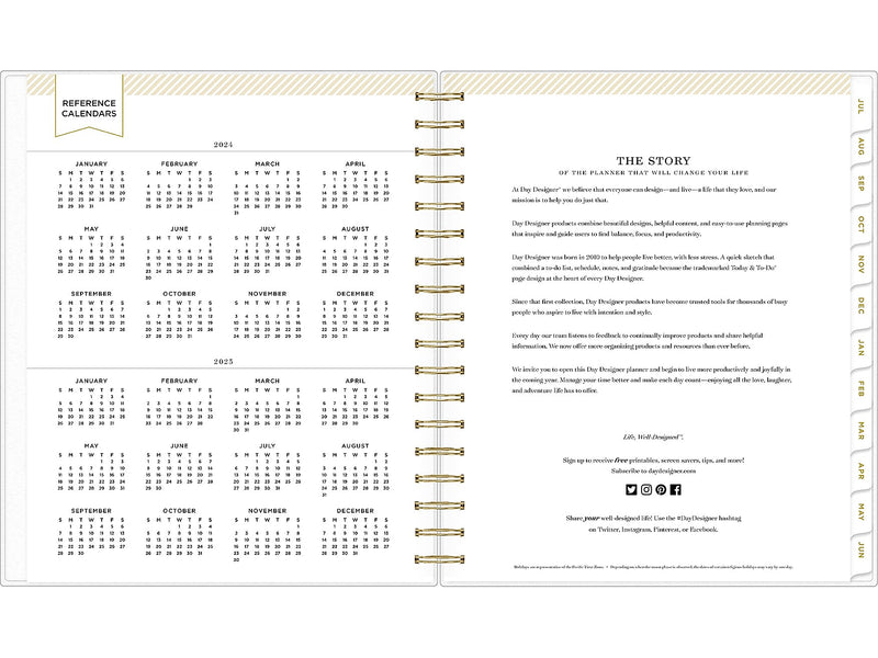 2024-2025 Blue Sky Day Designer Rugby Stripe 8" x 10" Academic Daily Planner, Plastic Cover, White/Black (137885-A25)