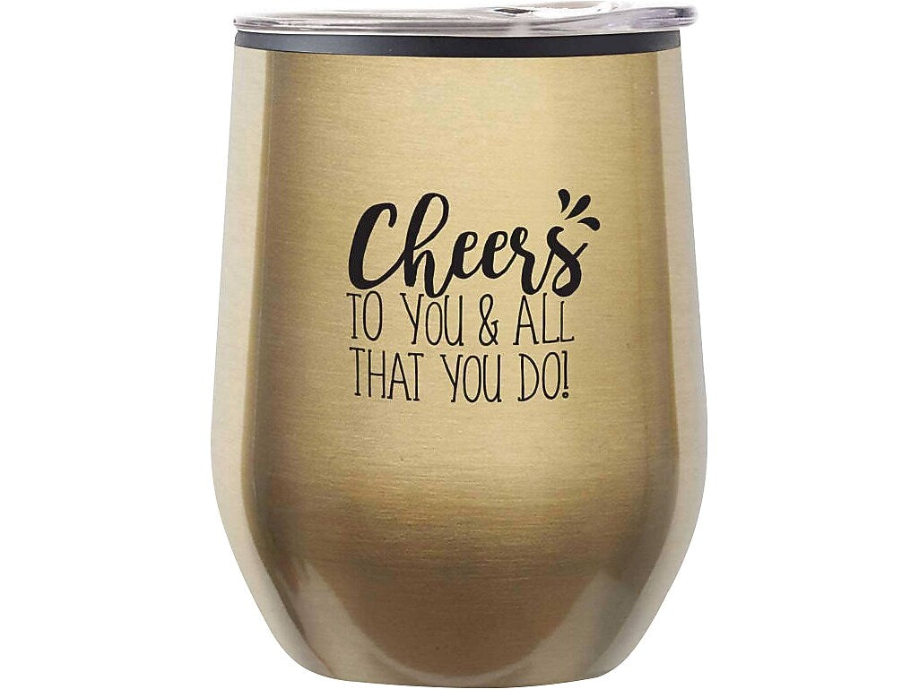 Baudville Cheers! Cheers to You Wine Tumbler, Gold Metallic, 12 oz. (79956)