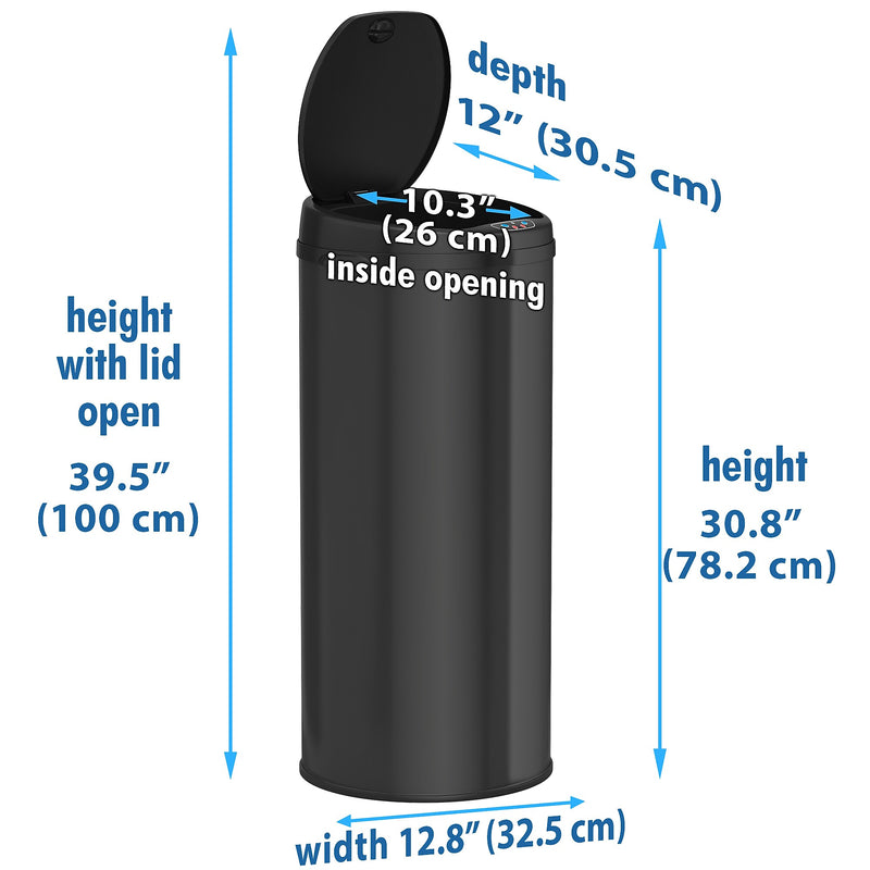 iTouchless Stainless Steel Round Sensor Trash Can with AbsorbX Odor Control System, Black, 13 Gal. (MT13RB)