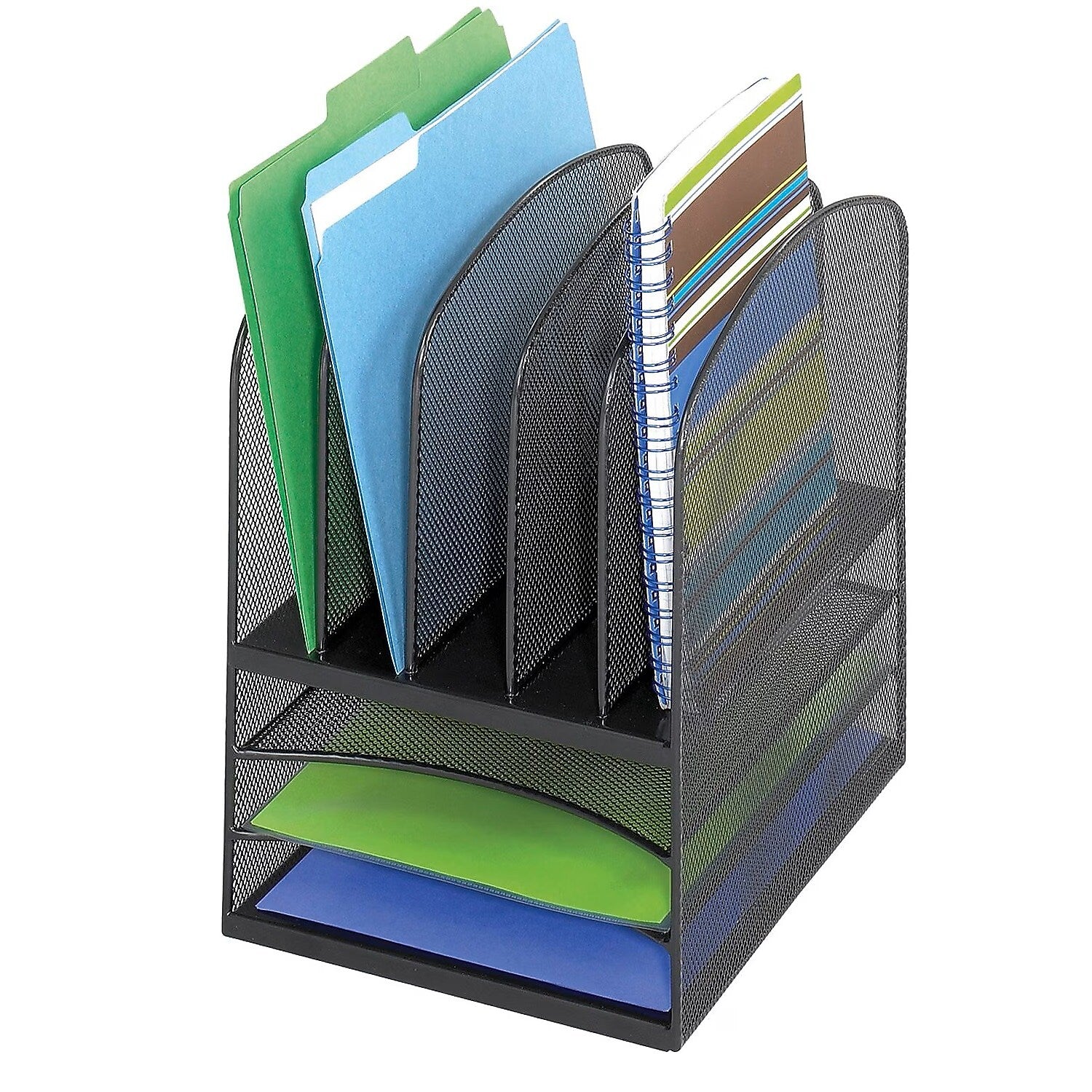 Safco® Onyx™ 3266 Mesh Desktop Organizer, Mesh Desk Organizer 3 Horizontal 5 Upright, Black