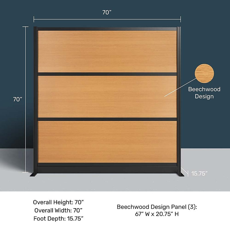 Luxor Beechwood 3-Panel Room Divider, 70"H x 70"W, Beech Grain (PPWL014)