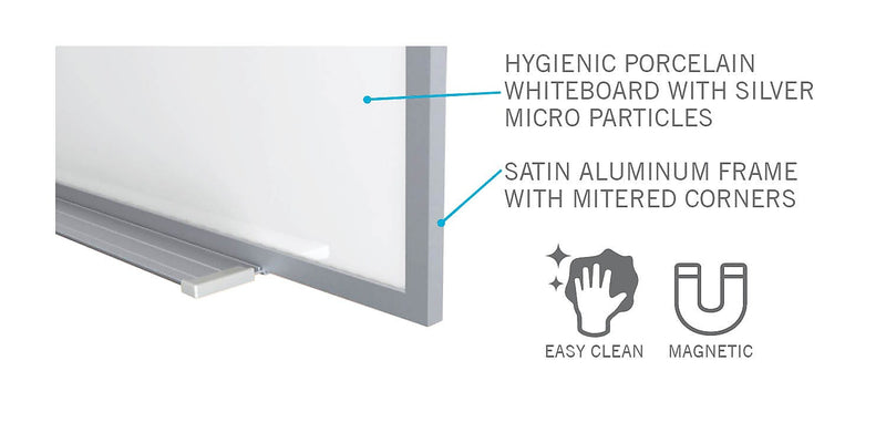 Ghent Magnetic Hygienic Porcelain Dry-Erase Whiteboard, Aluminum Frame, 4'H x 7' 4"W (M4-47-4)