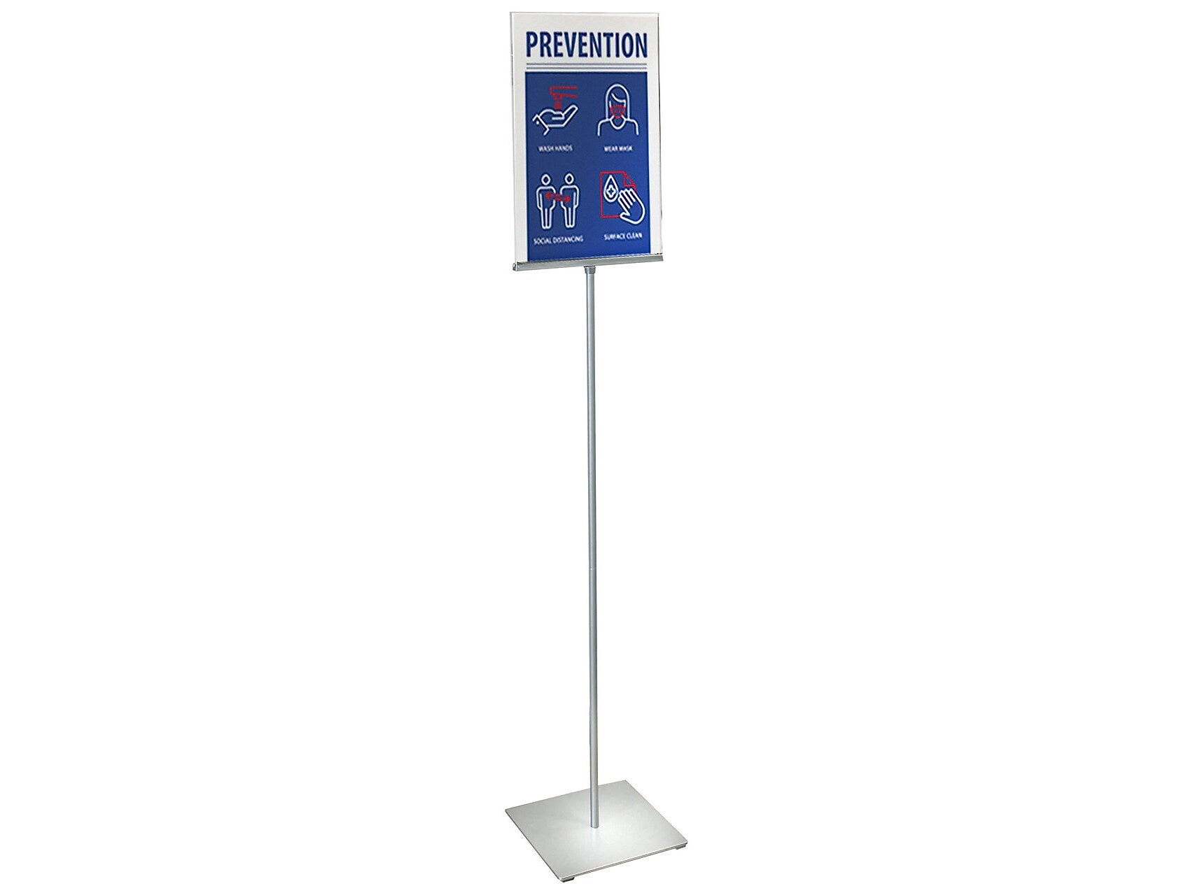 Azar Sign Holder, 12" x 62.5", Vertical, Freestanding, Clear/Silver, Acrylic (300868)
