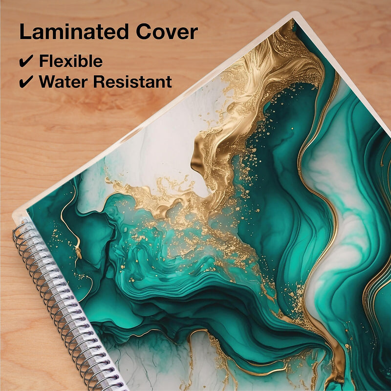2026 Global Printed Products Teal Gold Marble 8.5" x 11" Weekly & Monthly Planner, Paperboard Cover (NRY26-LAMF-54)