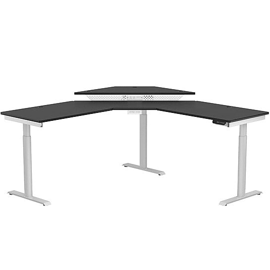 VersaDesk PowerLift 72"W Electric Corner Adjustable Standing Desk, Black/White (PLCSD7272-WB-APP)
