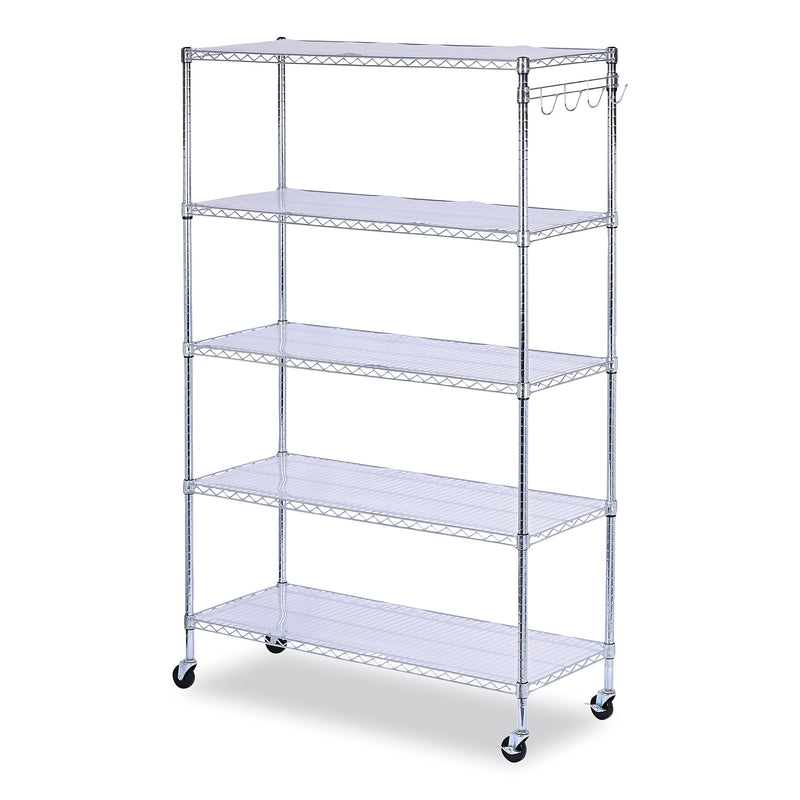 Alera 5-Shelf Wire Shelving Kit with Casters and Shelf Liners, 48" x 18" x 72", Silver (ALESW654818SR)