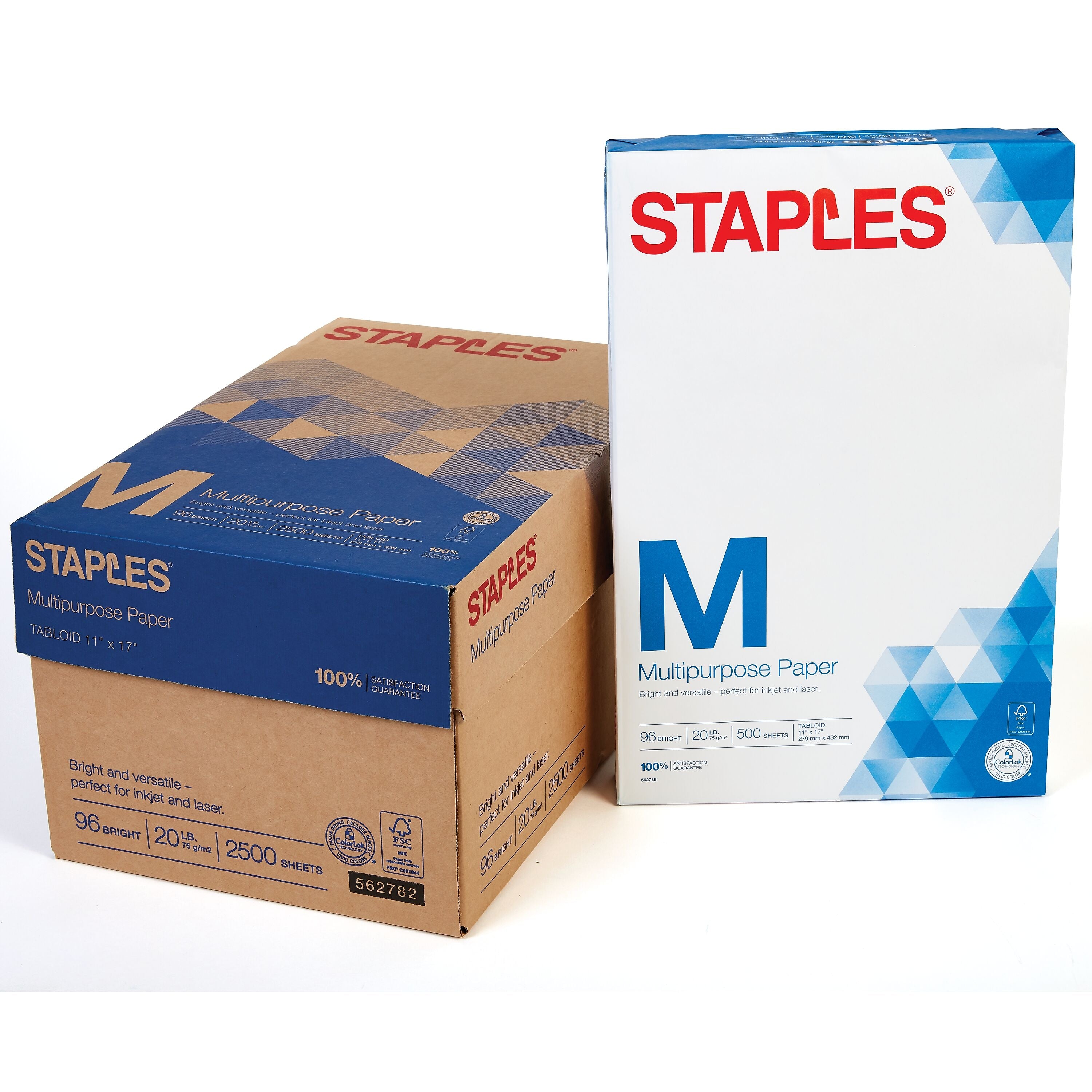 Staples 11" x 17" Multipurpose Paper, 20 lbs., 96 Brightness, 500/Ream, 5 Reams/Carton (05032)
