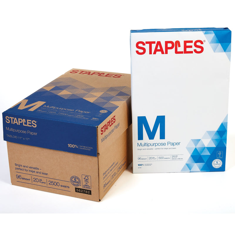 Staples 11" x 17" Multipurpose Paper, 20 lbs., 96 Brightness, 500/Ream, 5 Reams/Carton (05032)