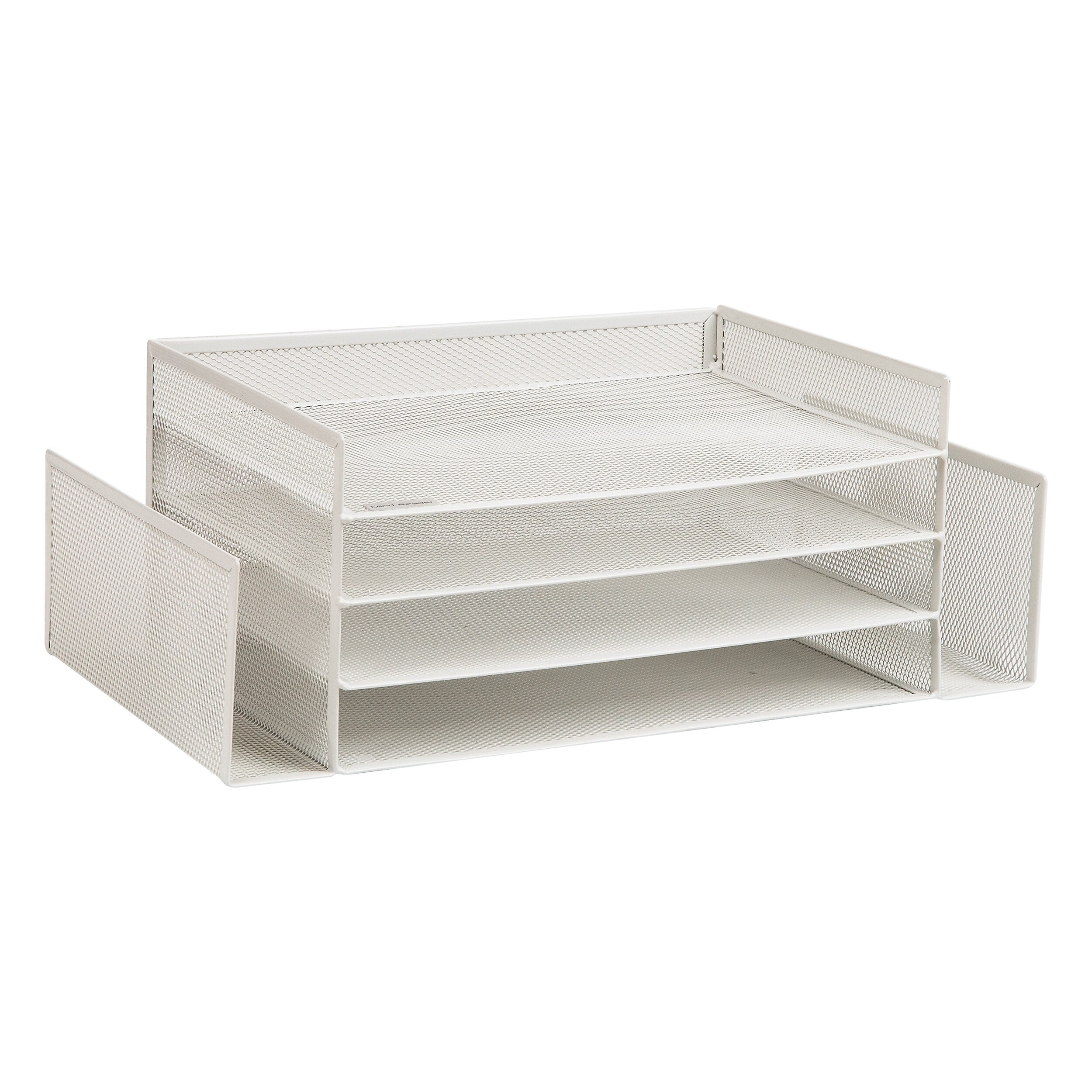 Mind Reader Metal Desktop Organizer Letter Tray, 16.75"L x 9.15"W x 6"H, White (4TSIDE2-WHT)