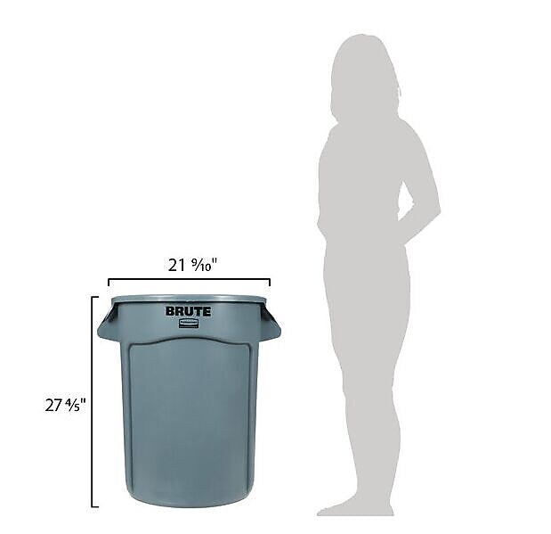 Rubbermaid Vented Round Brute Container, 32 gal, Plastic, Gray (FG263200GRAY)