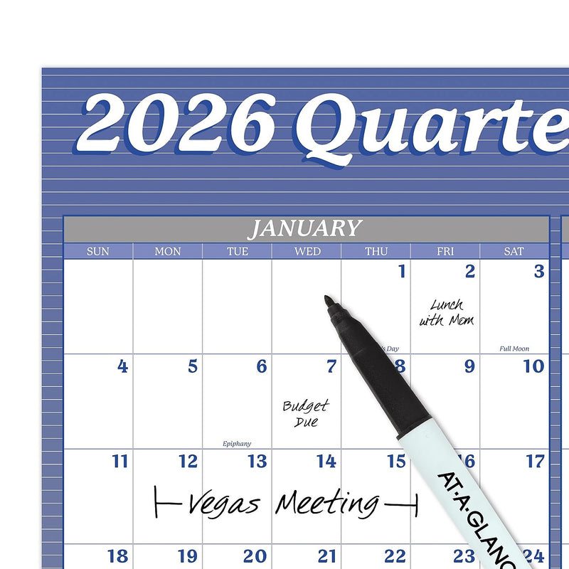 2026 AT-A-GLANCE 36" x 24" Yearly Dry-Erase Wall Calendar, Reversible, White/Blue (A1102-26)