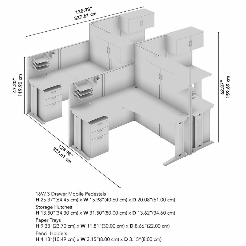 Bush Business Furniture Office in an Hour 63"H x 129"W 4 Person X-Shaped Cubicle Workstation, Mocha Cherry (OIAH007MR)