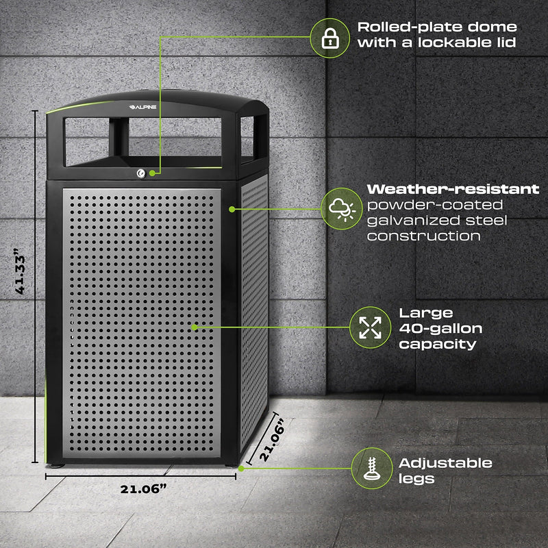 Alpine Industries GS Series Steel Trash Can & Recycling Bin Combo, 80 Gallon, Green (ALP471-40-SILGC-MK)