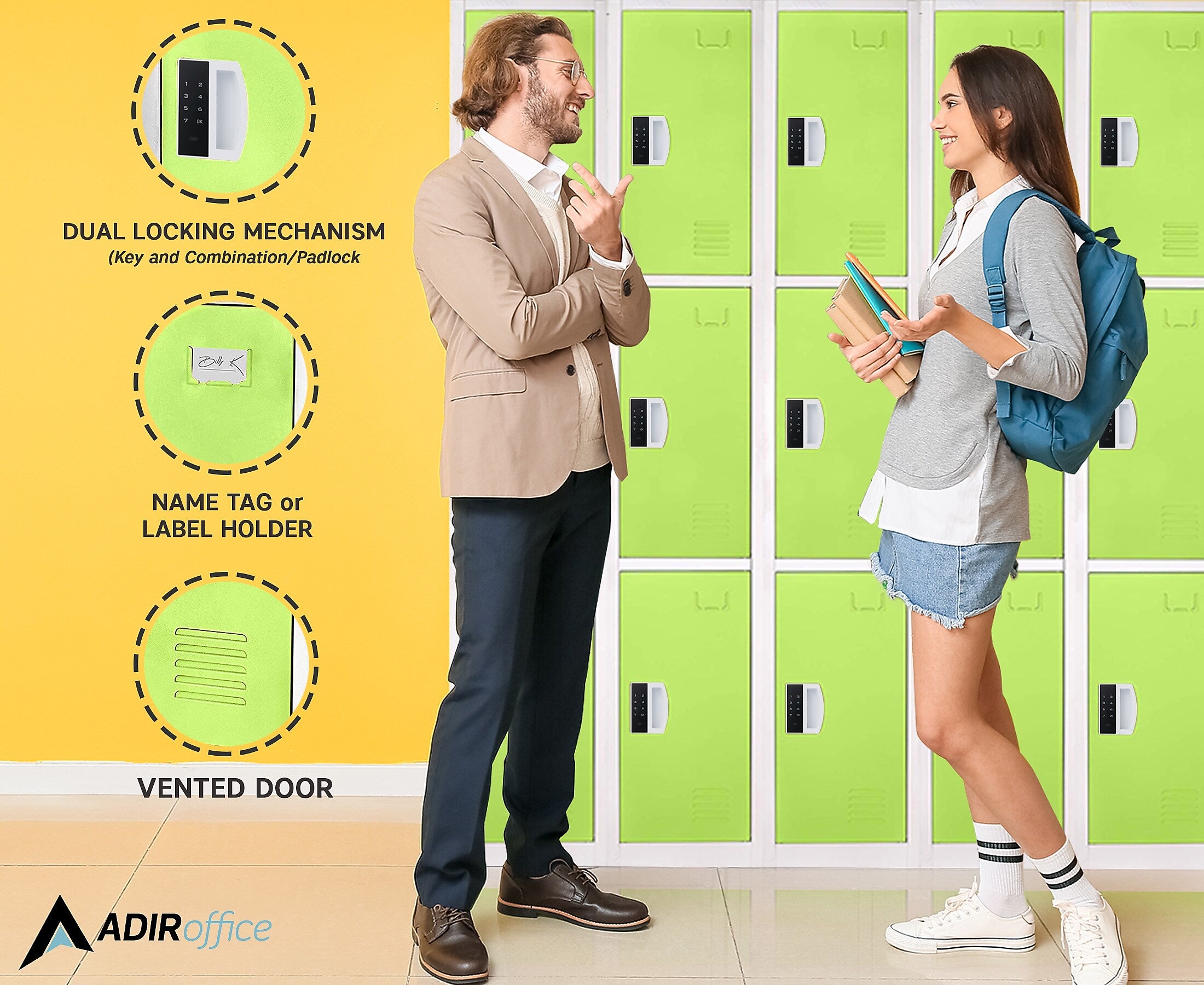 AdirOffice 72"H 3-Tier Green Storage Locker (ADI629-203-GRN-DL)