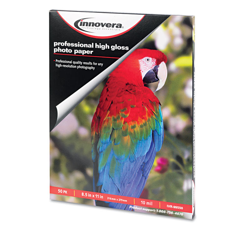 High-Gloss Photo Paper, 10 Mil, 8.5 X 11, High-Gloss White, 50/pack