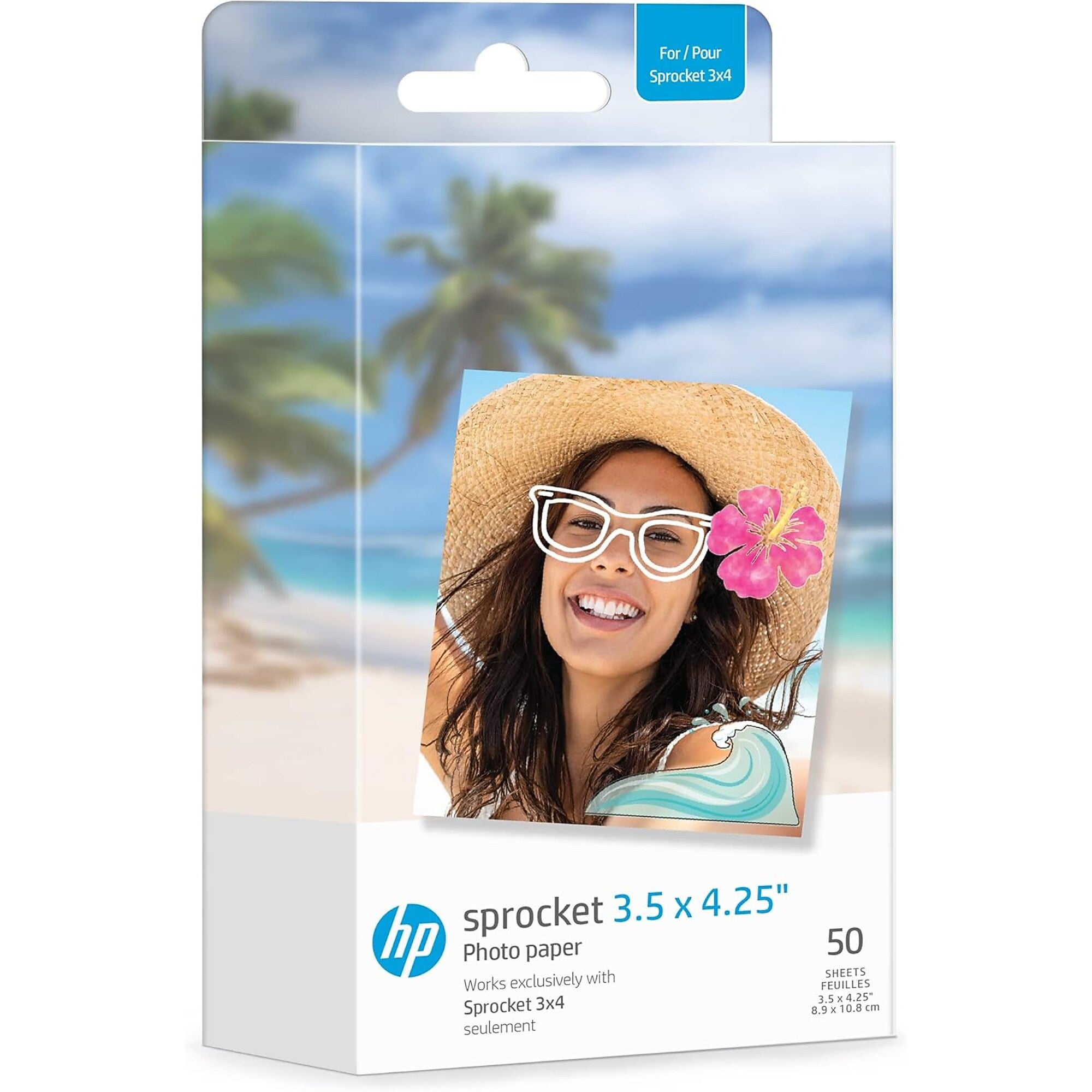 HP Sprocket 3.5 x 4.25" Zink Sticky-Backed Photo Paper, 50 Sheets/Pack (HPIZ3X450)