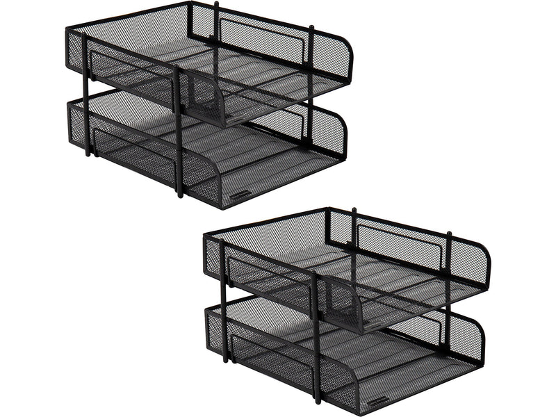 Mind Reader 2-Tier Stackable Paper Desk Tray, Metal Mesh, Black, 2/Set (2CSTACK2-BLK)