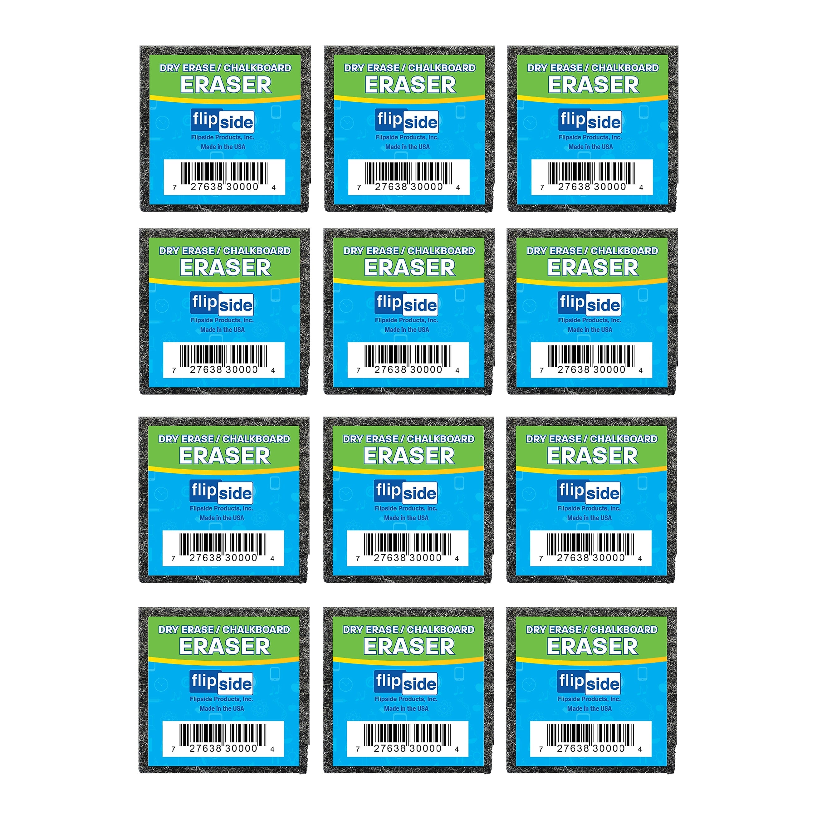 Flipside Dry-Erase Eraser, Gray, Dozen (30009)