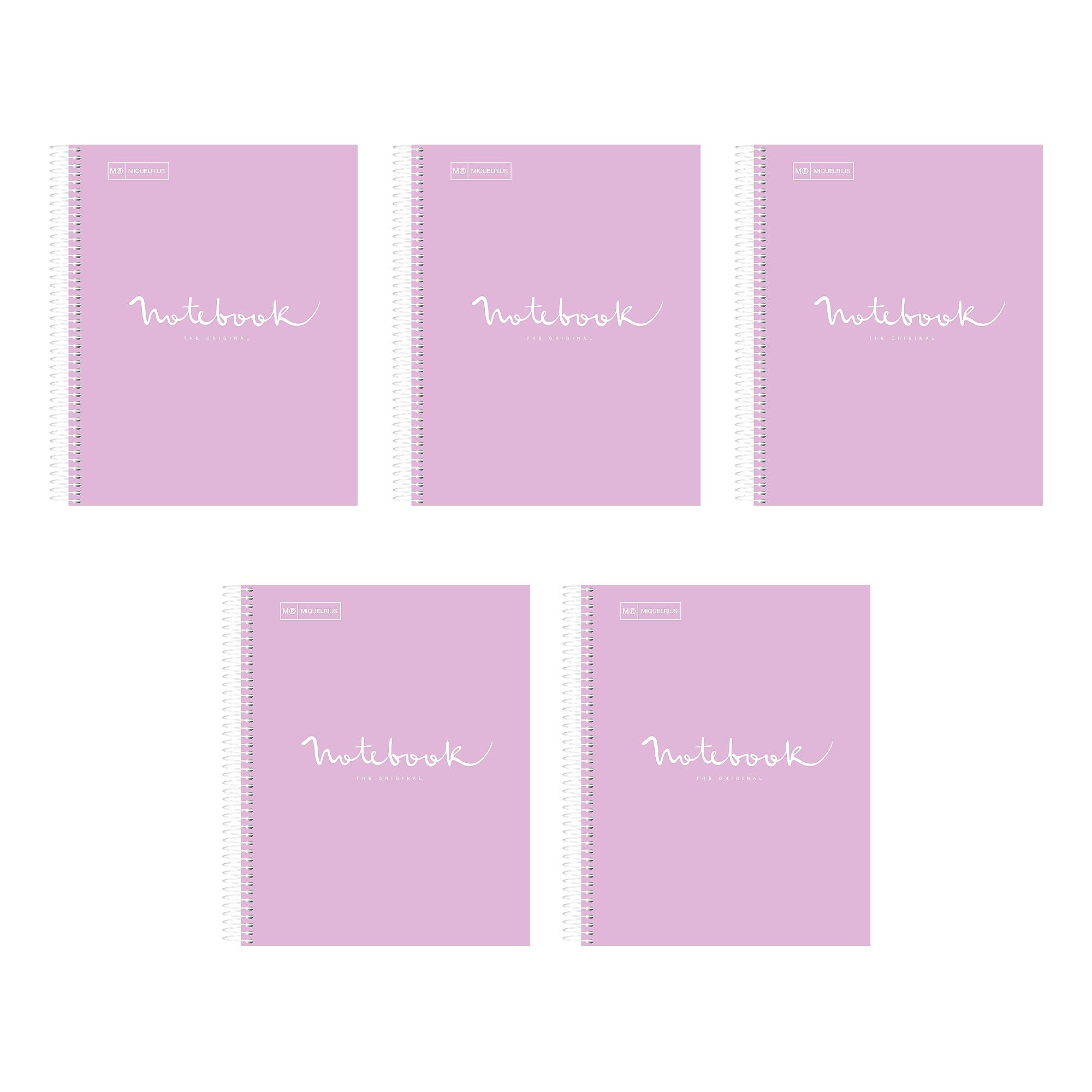 Miquelrius 1-Subject Notebook, 8.5" x 11", College-Ruled, 80 Sheets, Lavender, 5/Carton (48281CS)