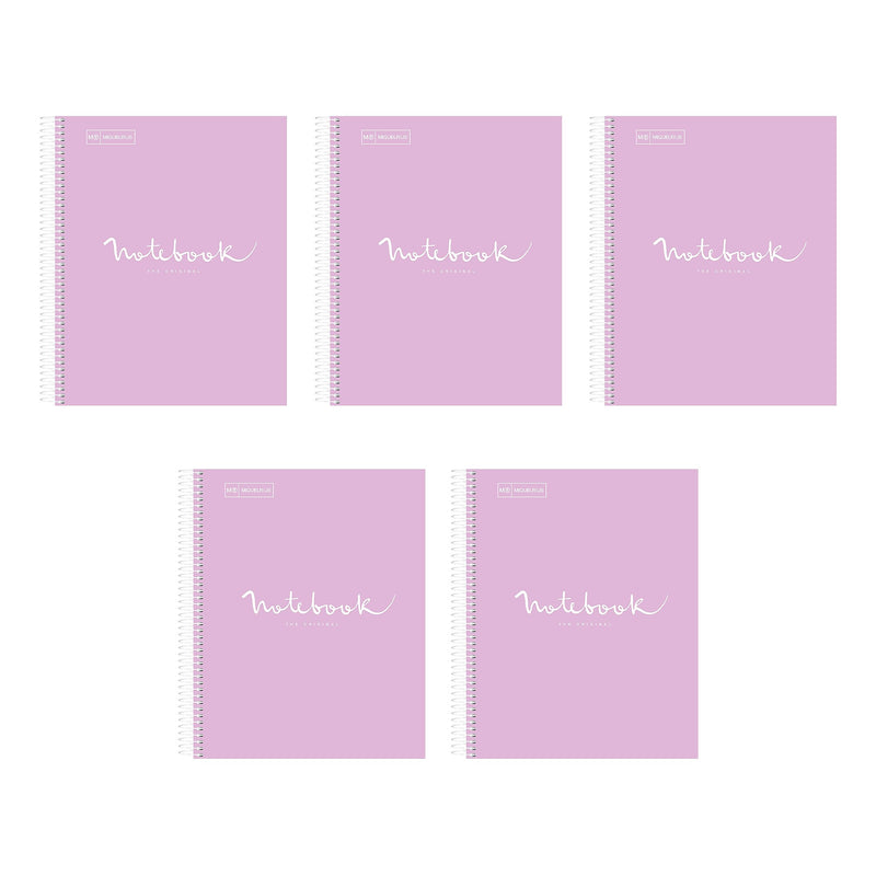 Miquelrius 1-Subject Notebook, 8.5" x 11", College-Ruled, 80 Sheets, Lavender, 5/Carton (48281CS)
