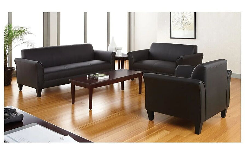 Alera 55.5"W Bonded Leather Loveseat, Black (ALERL22LS10B)