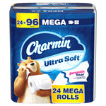 Charmin Ultra Soft Mega Toilet Paper, 2-Ply, White, 220 Sheets/Roll, 24 Rolls/Case (88000)