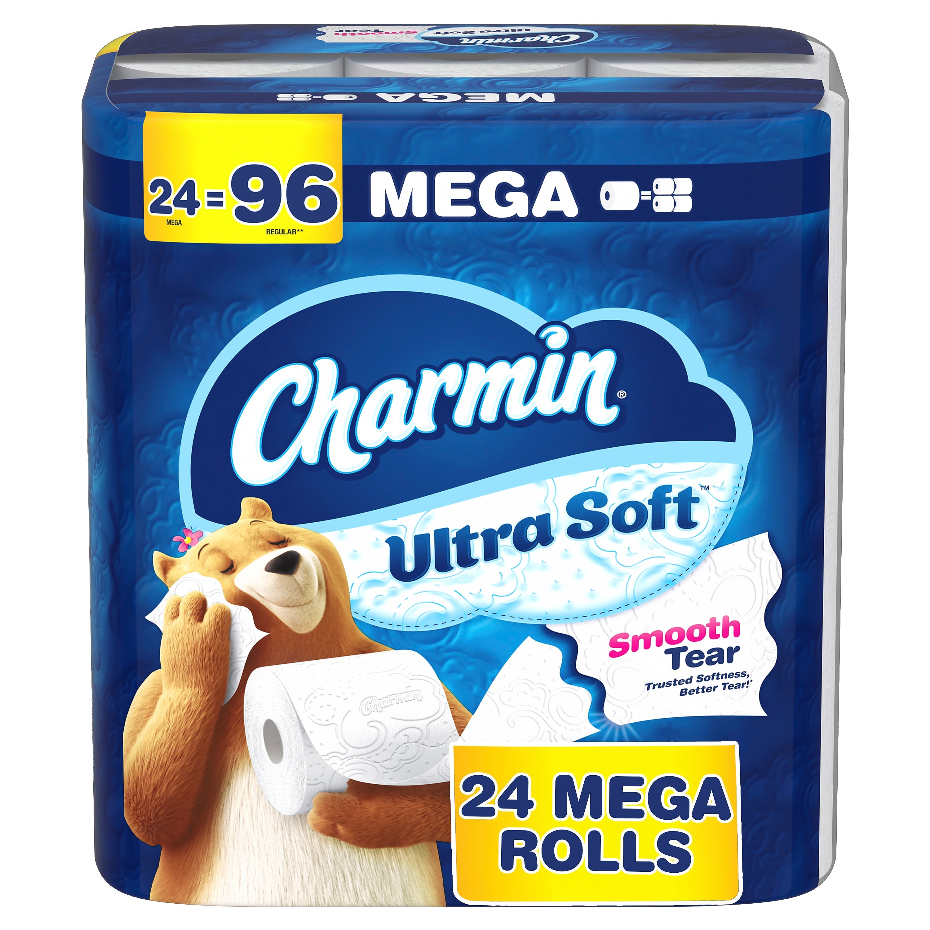 Charmin Ultra Soft Mega Toilet Paper, 2-Ply, White, 220 Sheets/Roll, 24 Rolls/Case (88000)
