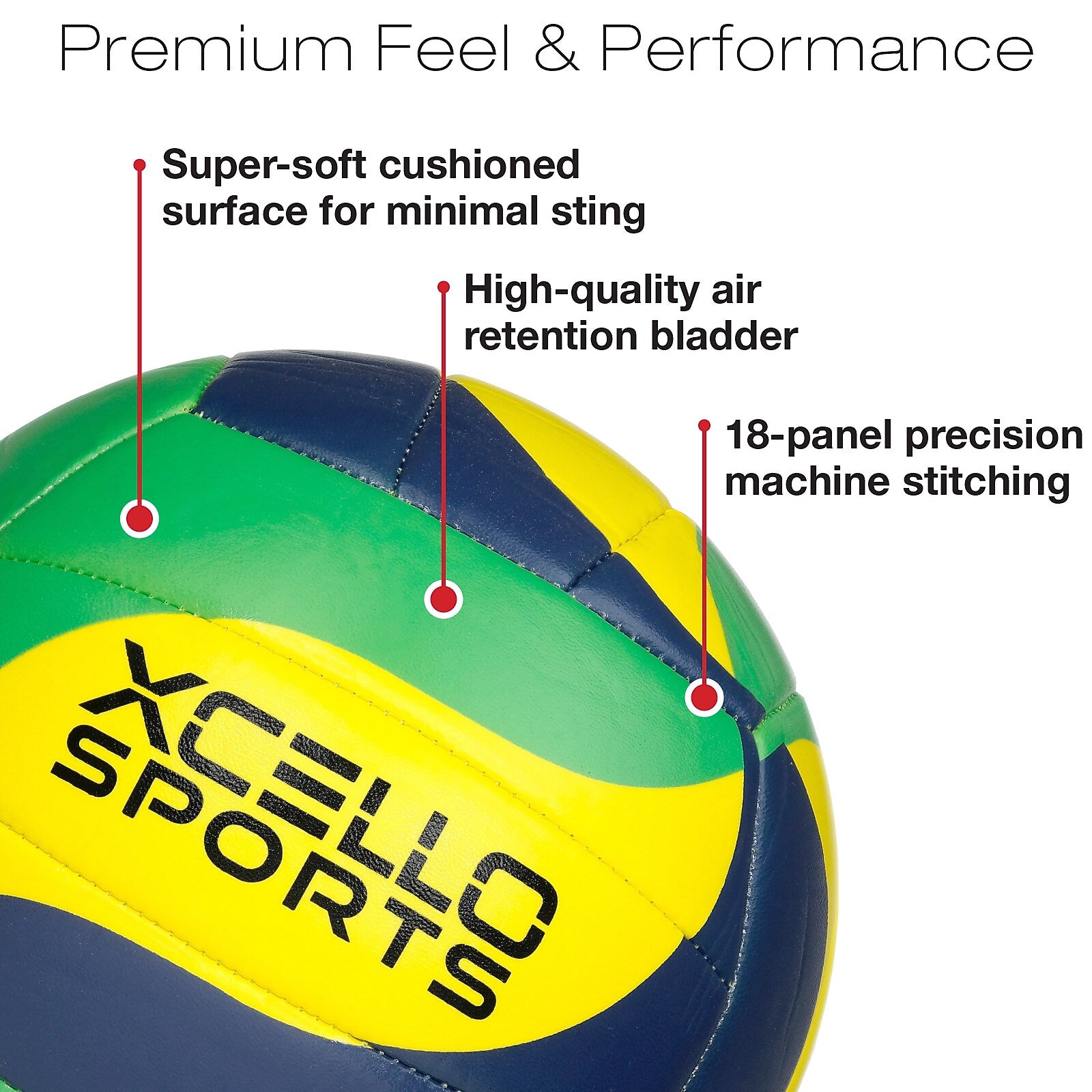 Xcello Sports Volleyballs with Pump, Green/Navy/Yellow and Blue/Yellow/White, 2/Pack (XS-VB-2-ASST-3)