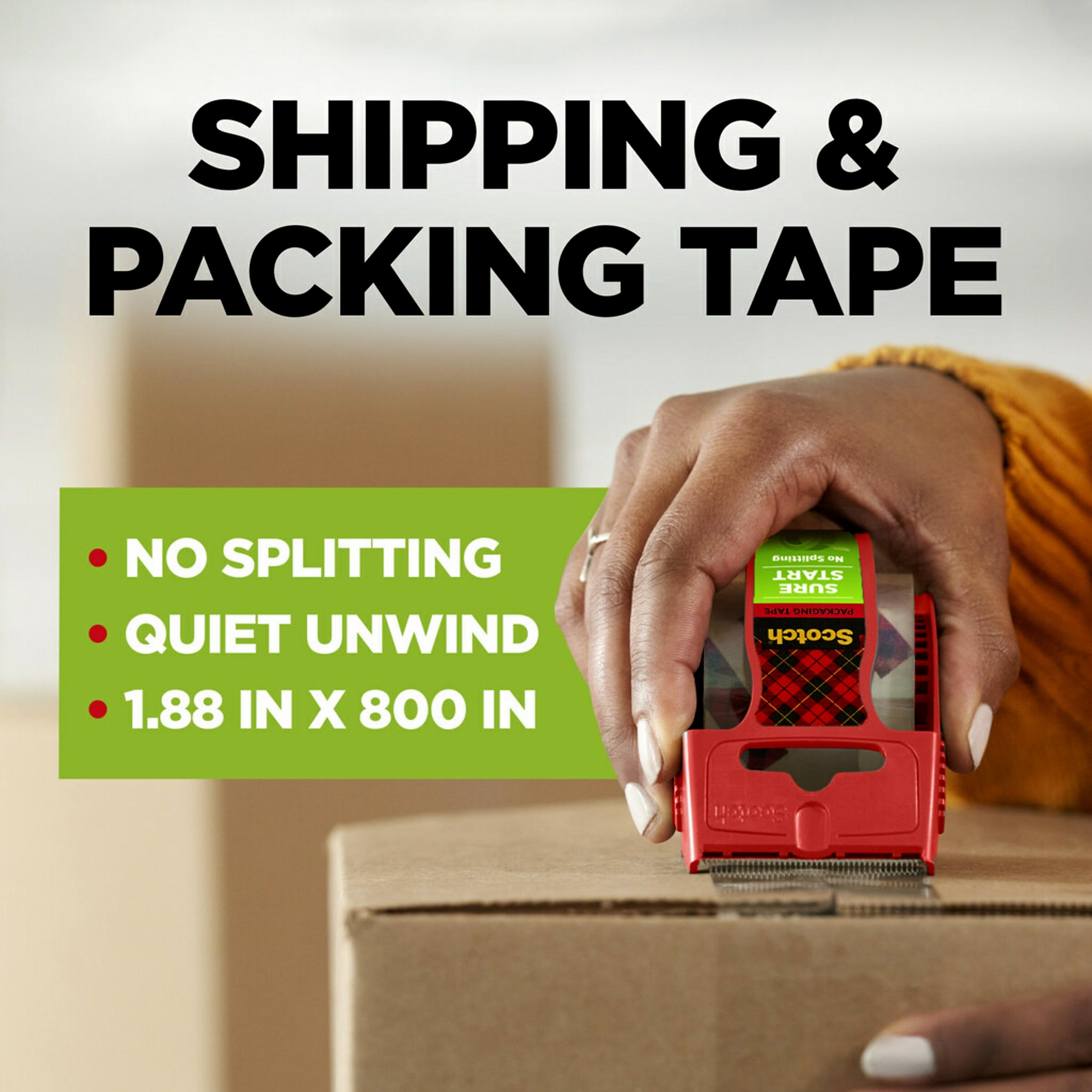 Scotch Sure-Start Packing Tape with Dispenser, 1.88" x 22.2 yds., Clear, 6/Pack (145-6)