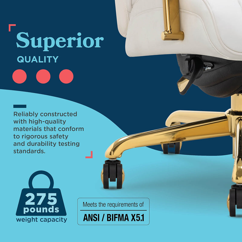 La-Z-Boy Symphony Ergonomic Bonded Leather Swivel Executive Chair, White and Gold (CCHR10013A)