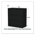 Alera 3-Drawer Lateral File Cabinet, Letter/Legal Size, Lockable, 40.25"H x 36"W x 18.63"D, Black (ALEHLF3641BL)