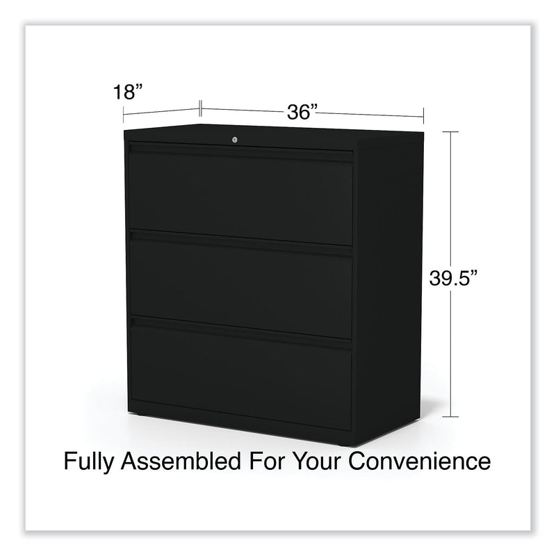 Alera 3-Drawer Lateral File Cabinet, Letter/Legal Size, Lockable, 40.25"H x 36"W x 18.63"D, Black (ALEHLF3641BL)