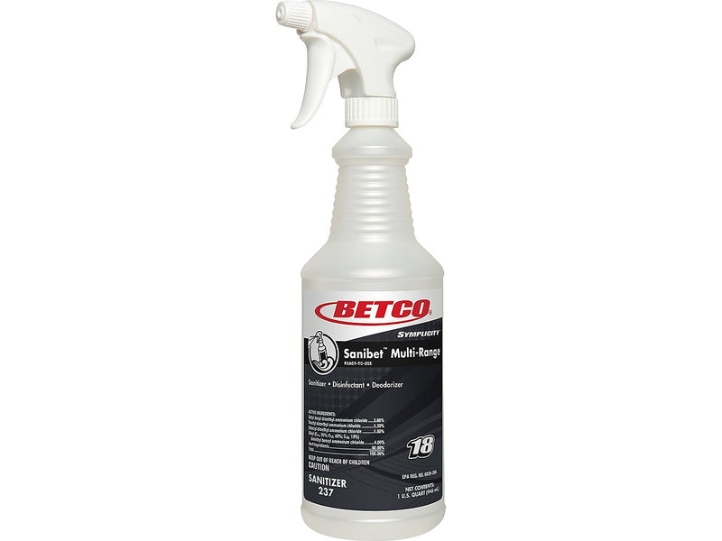 Betco Symplicity Sanibet 32 oz. Spray Bottle with Trigger, White/Black, 12/Carton (2373200)