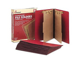 AbilityOne SKILCRAFT Pressboard Top Tab Classification Folder, 2 Dividers, 6 Fasteners, Letter Size, Dark Red, 10/Box