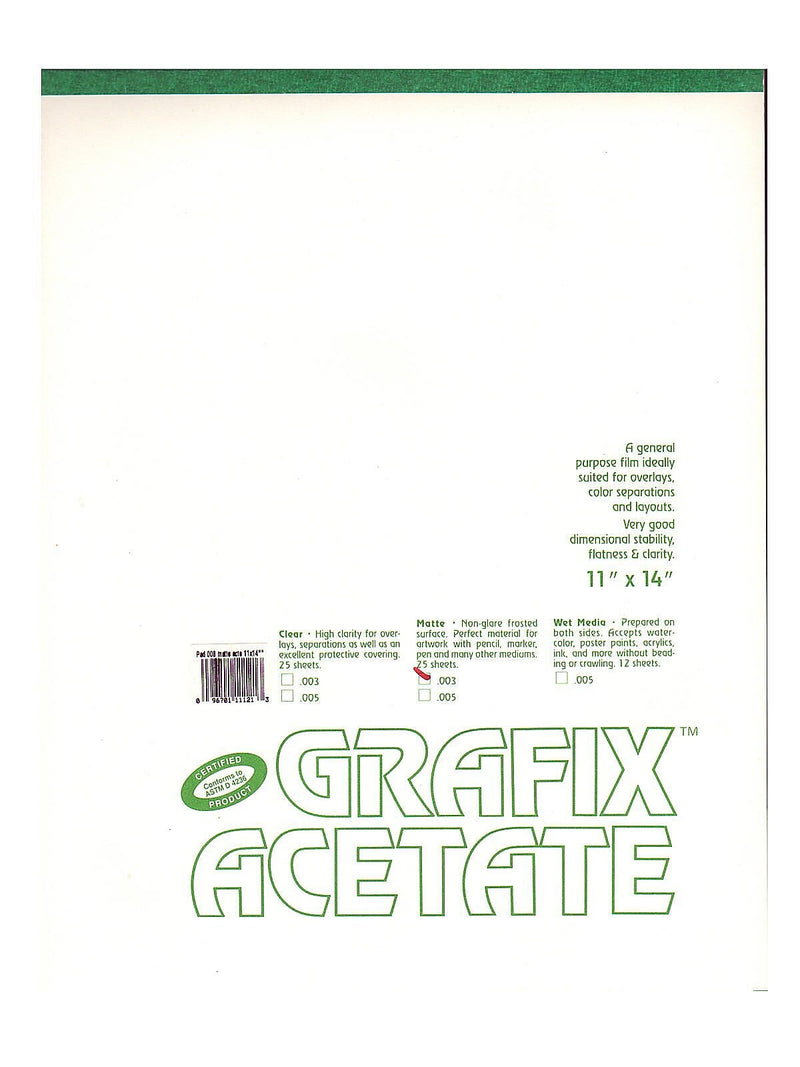 Grafix Matte Acetate Film Pads 0.003 11 in. x 14 in. pad of 25