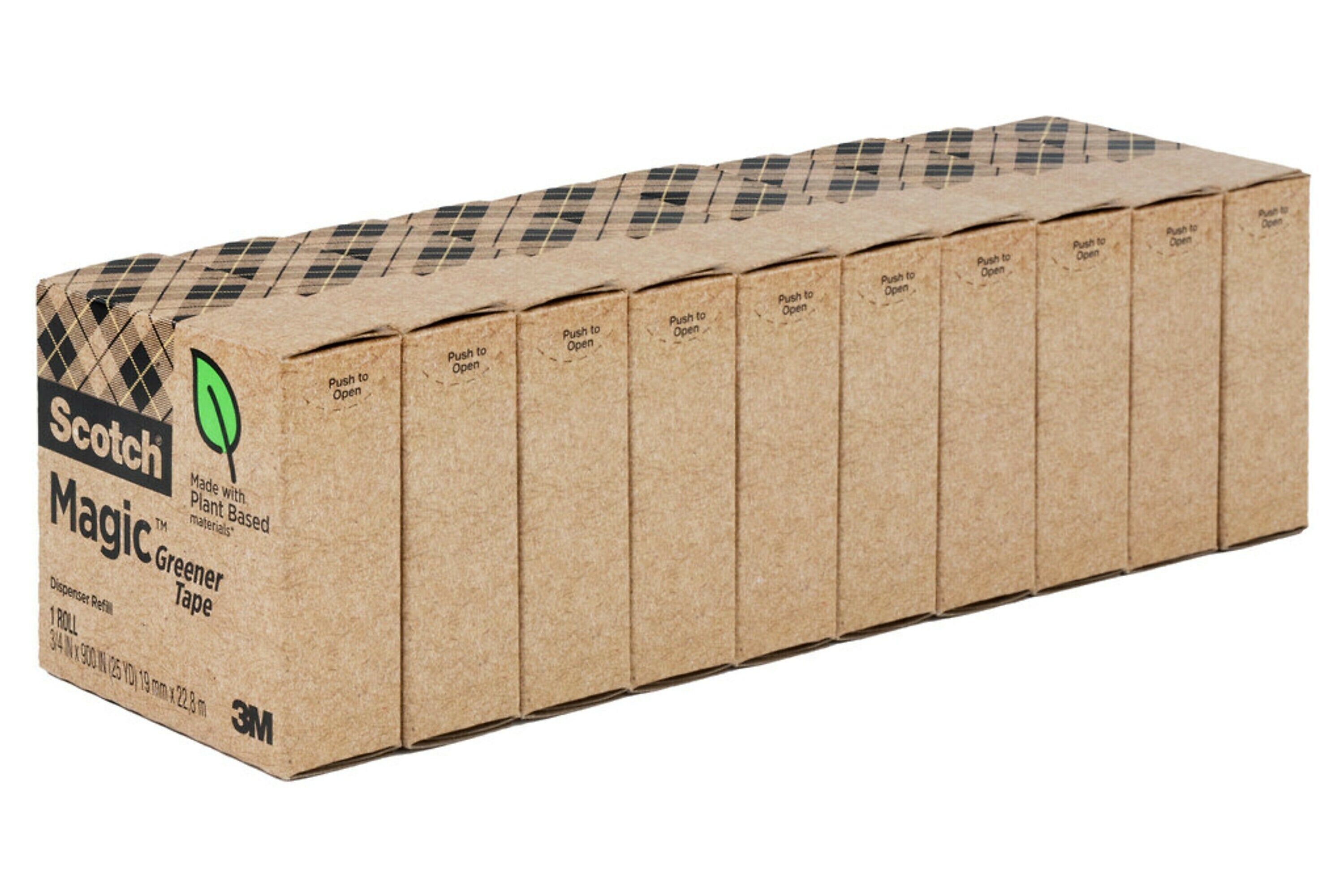 Scotch Magic Greener Invisible Clear Tape Refill, 0.75" x 25 yds., 1" Core, Invisible, 10 Rolls/Pack (81210P)
