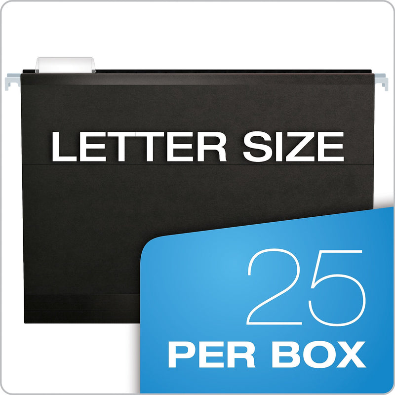 Pendaflex Reinforced Hanging File Folders, 1/5 Tab, Letter Size, Black, 25/Box (04152 1/5 BLA)
