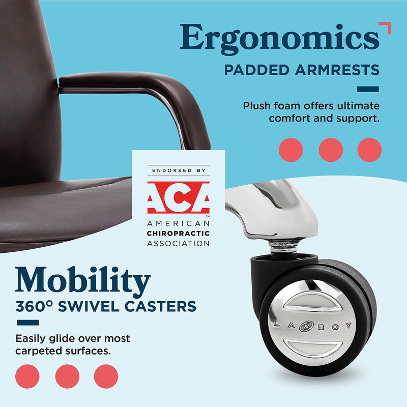 La-Z-Boy Opus Ergonomic Bonded Leather Swivel Executive Chair, Dark Brown and Chrome (CCHR10015E)